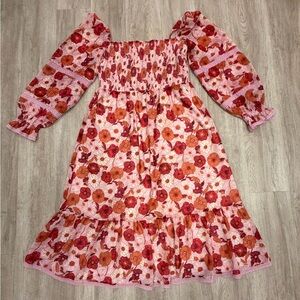 Floral Pink and Red Midi Dress